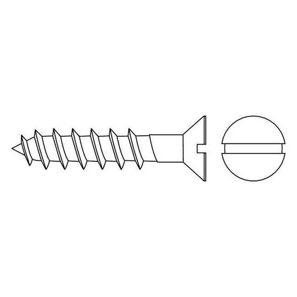Wood Screw, #6, 1 in, Zinc Plated Steel Flat Head Slotted Drive, 100 PK