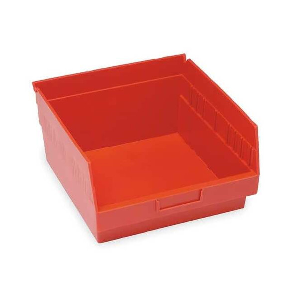 Shelf Storage Bin, Polypropylene, Red, 6 in H, 11 1/8 in W, 11 5/8 in L