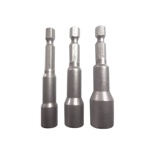 Westward Nutsetter Set,1/4", 5/16", 3/8"Hex,65mmL 1VXN5