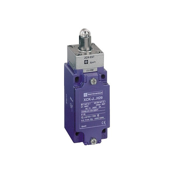 Limit Switch, Plunger, Roller, 1NC/1NO, 10A at 240V AC, Actuator Location: Top