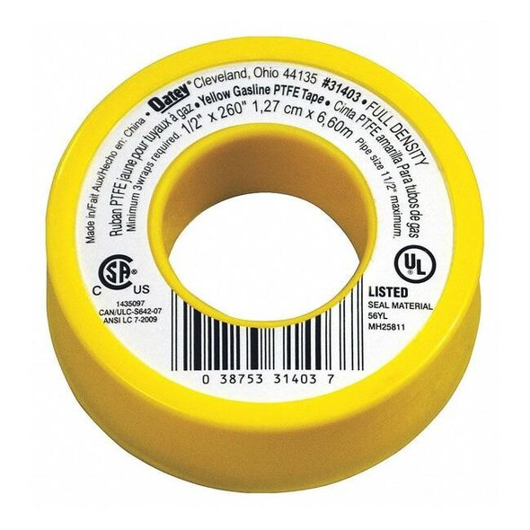 Oatey Pipe Thread Sealant Tape,1/2in W,260in L 31403
