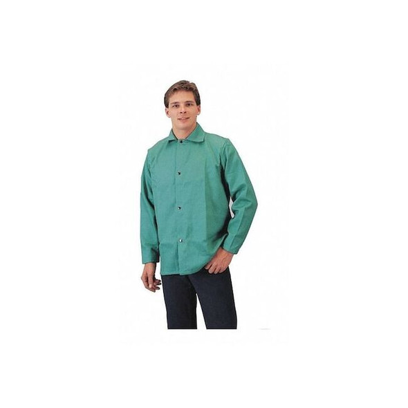 Jacket, Cotton, 9 oz, 30 in Length, snaps Closure, Green, L Pack of 10