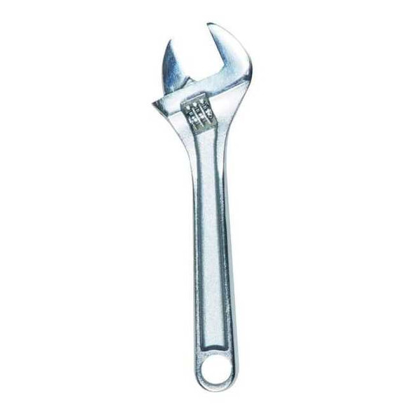 Westward Adjustable Wrench, 8 in, 1-1/8 in Jaw Capacity, Chrome 1NYA3