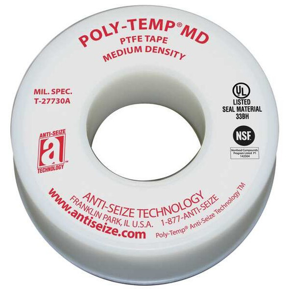 Thread Sealant Tape, Poly-Temp, 1/2 in x 21 ft, White Pack of 2