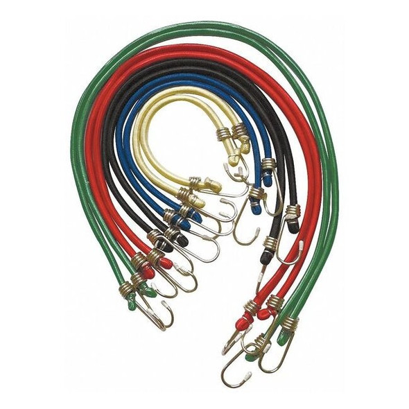 36 in. J-Hook Bungee Cord Assortment ,Nylon/Rubber, 10-Pack,