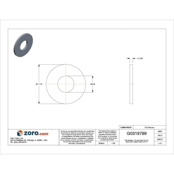 Flat Washer, For Screw Size 9-16" ,Steel Zinc Plated Finish, 25 PK  U38400.056.0002