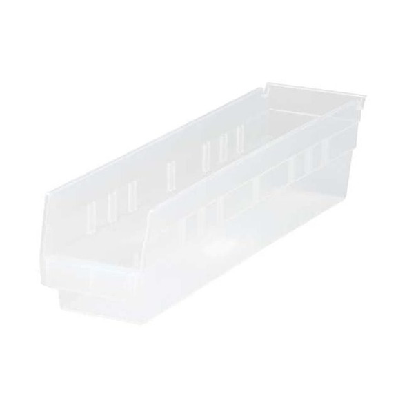 Shelf Storage Bin, Polypropylene, Clear, 4 in H, 4 1/8 in W, 17 7/8 in L