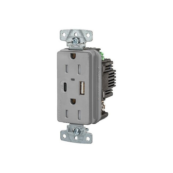 Hubbell Wiring Device-Kellems USB Receptacle,Gray,1/2 hp USB15ACPDGY Pack of 10
