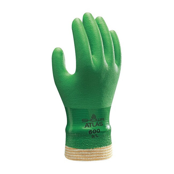 Atlas 600 Chemical Resistant Gloves, Cotton, 9.5 in L, 15.0 mil, Green, M, 1 PR