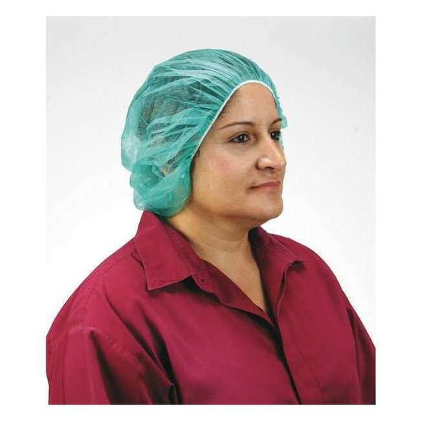 Condor Bouffant Cap, Polypropylene, 24 in Dia., Green, L, 100 PK 3EZC8