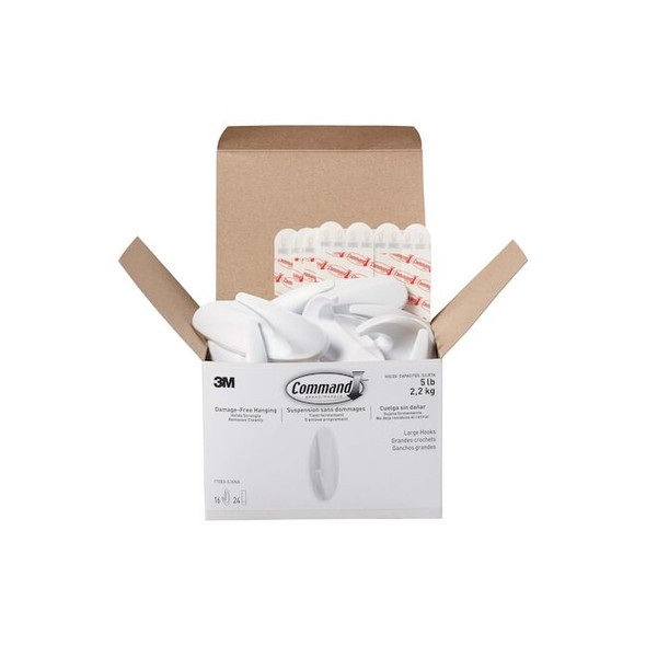Command Hook, White, Plastic, 1 3/8 in D 17083-S16NA Pack of 4