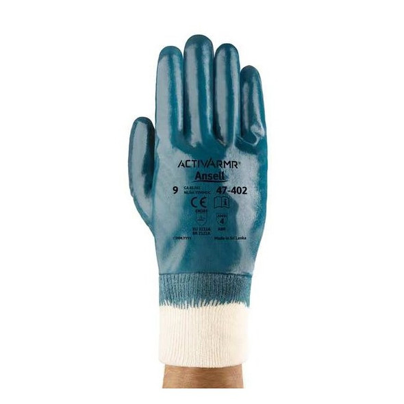 Coated Gloves, Nitrile, Textured, Full, 4 Abrasion Level, Blue, S (7) 1 PR