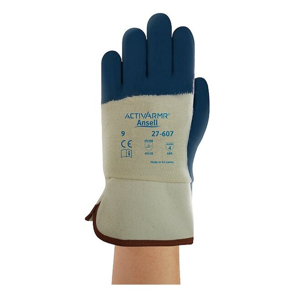 Ansell Nitrile Coated Gloves, 3/4 Dip Coverage, Blue, L, PR 27-607