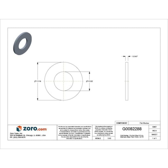 Flat Washer, For Screw Size 5-16" ,Stainless Steel Plain Finish, 50 PK  U55410.031.0001