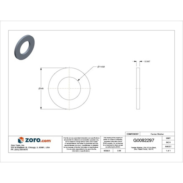 Fender Washer, For Screw Size 5-16" ,Steel Zinc Plated Finish, 100 PK  U38160.031.0001