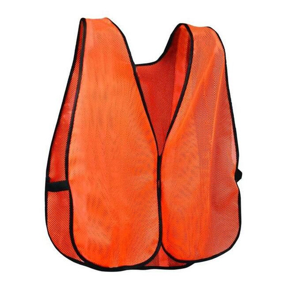 High Visibility Safety Vest, Polyester Mesh, Hook-and-Loop Closure, Orange, M/L