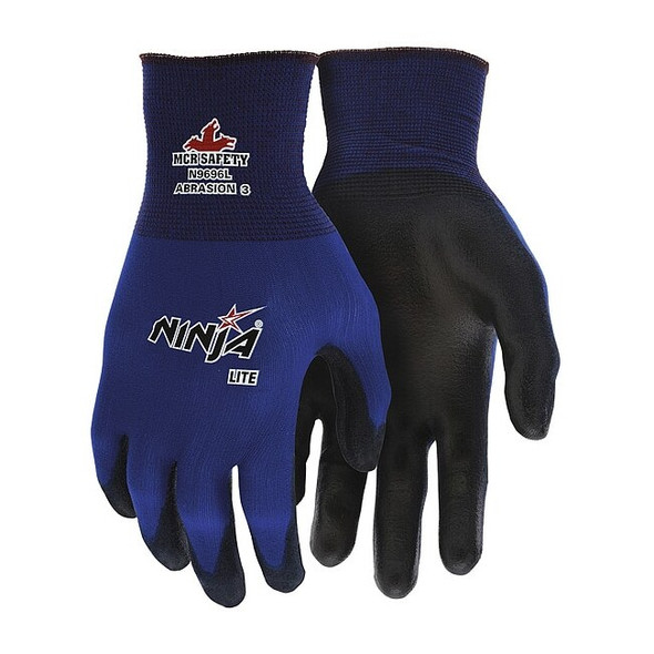 Coated Gloves, Polyurethane, Smooth, Palm, 3 Abrasion Level, Blue, S (7) 1 PR