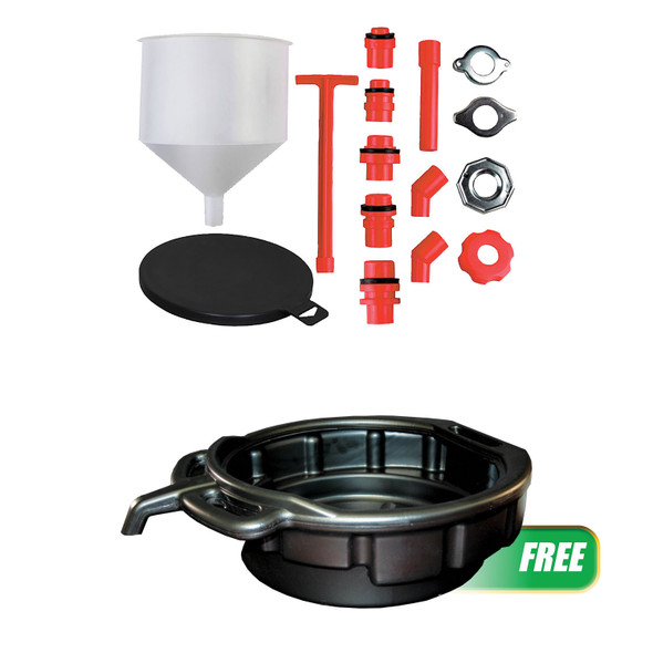 Buy (1) 15pc No-Spill Funnel Set Get (1) 4.5 Gallon Drain Pan, Black  5195P