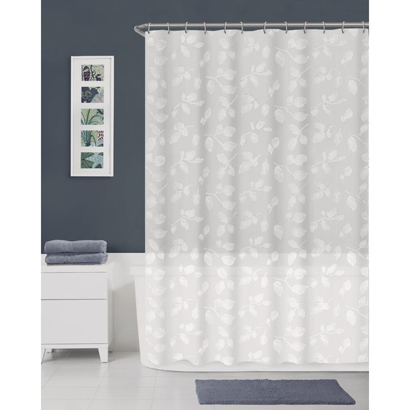Zenna Home 70 In. x 72 In. Just Leaves White Waterproof PEVA Shower Curtain CPRJLWWL 628862