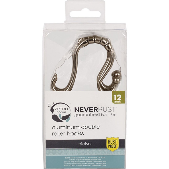 Zenna Home Rustproof Nickel Double Roller Shower Curtain Hooks (12-Count) SS97ALBNL 629817