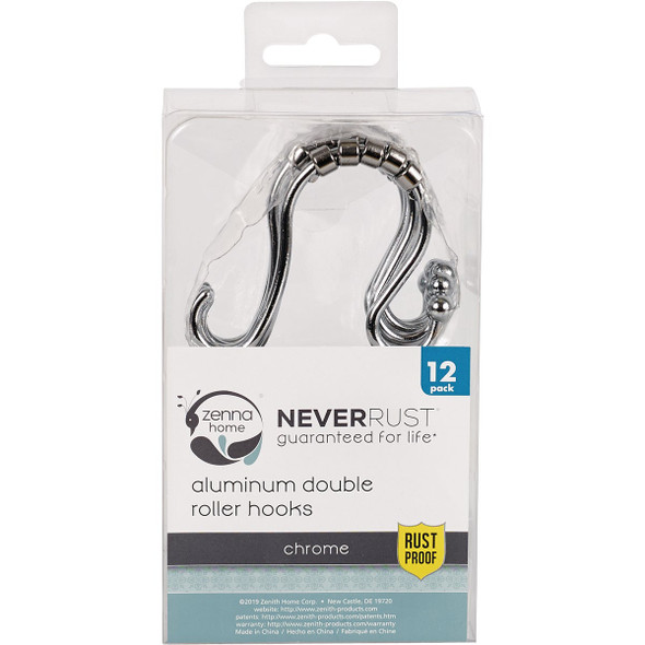 Zenna Home Rustproof Chrome Double Roller Shower Curtain Hooks (12-Count) SS97ALSSL 633859