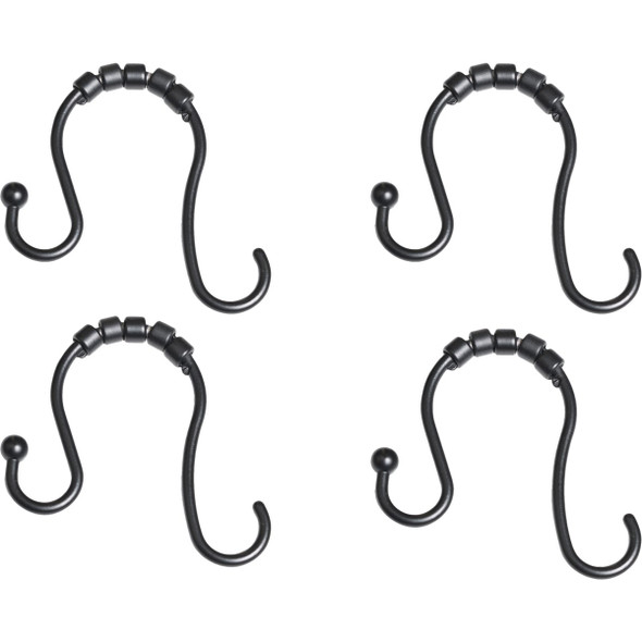 Zenna Home Rustproof Matte Black Double Roller Shower Curtain Hooks (12-Count)