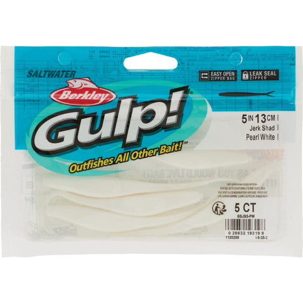 Berkley Gulp! Pearl White Saltwater Jerk Shad Fishing Lure GSJS5-PW