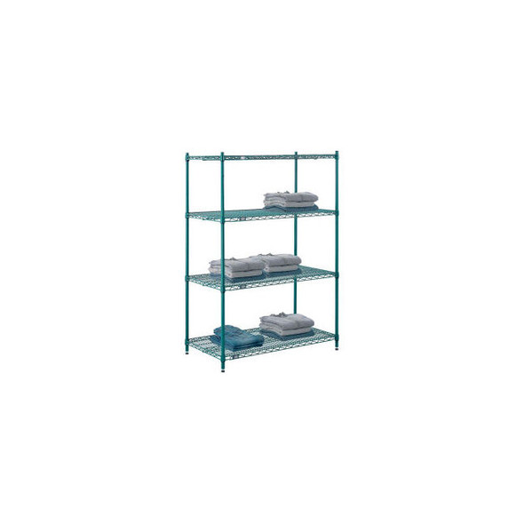 Nexel 4 Shelf Poly-Green Wire Shelving Unit Starter 42""W x 21""D x 54""H