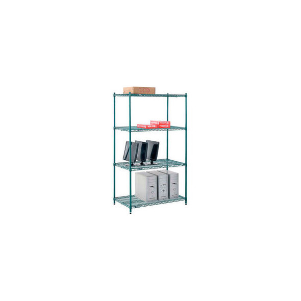 Nexel 4 Shelf Poly-Green Wire Shelving Unit Starter 42""W x 21""D x 74""H