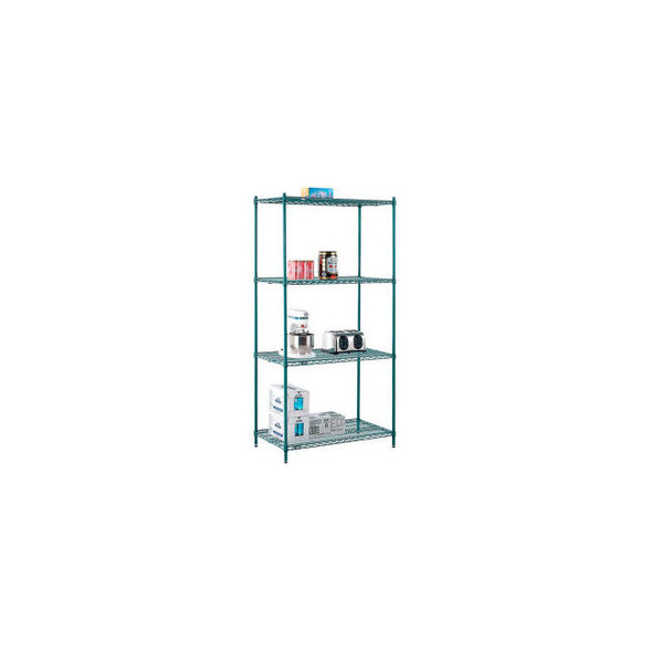 Nexel 4 Shelf Poly-Green Wire Shelving Unit Starter 42""W x 21""D x 86""H