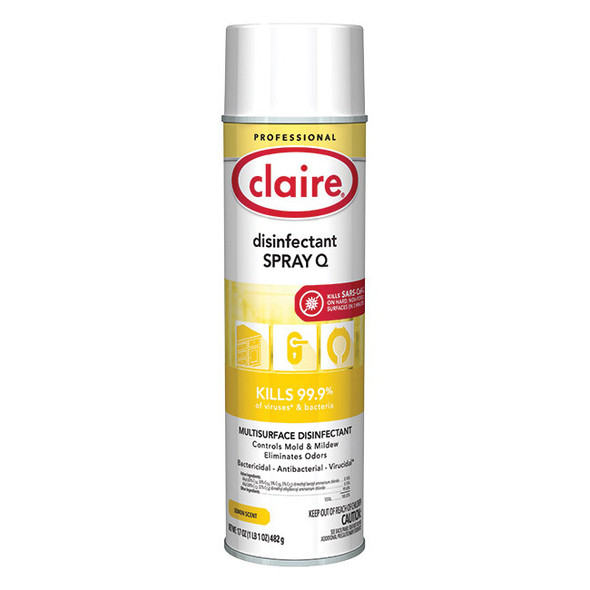 Claire® Disinfectant Spray Q, 17 oz Aerosol, Lemon, 12/Case