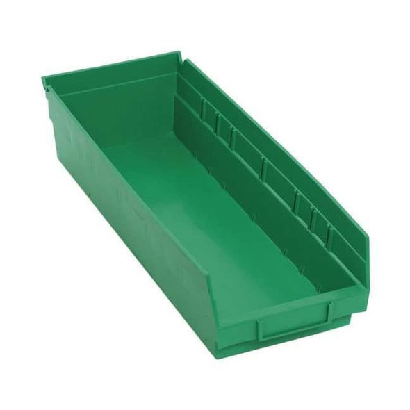 Shelf Storage Bin, Polypropylene, Green, 4 in H, 6 5/8 in W, 17 7/8 in L