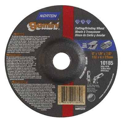 Gemini Depressed Center Wheel, 6" Dia, 1/8" Thick, 7/8" Arbor Pack of 20