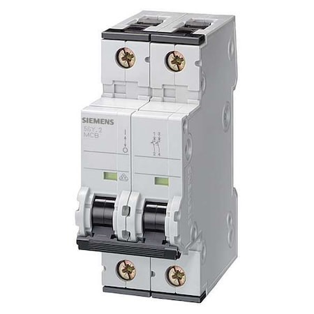 Circuit Breaker, 5SY6 Series, 10A, 2 Pole, 400V AC, 5kA at 400V AC, C Curve