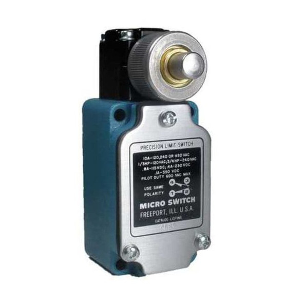 Limit Switch, Plunger, 1NC/1NO, 10A at 480V AC, Actuator Location: Side