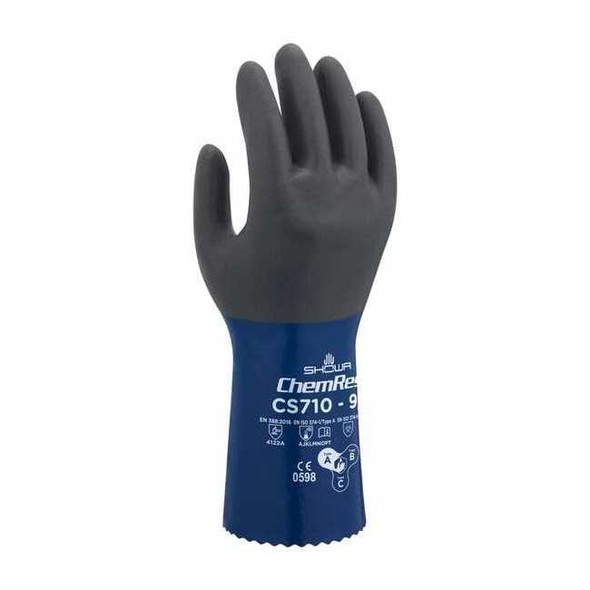 CS710 Chemical Resistant Gloves, Polyester, 11 3/4 in L, 1.47 mm, Blue, 9, 1 PR