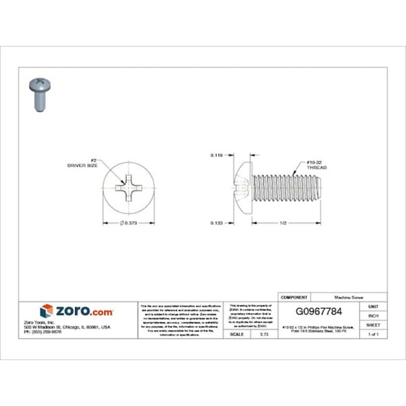 #10-32 x 1-2 in Phillips Pan Machine Screw, Plain 18-8 Stainless Steel, 100 PK  1ZE21