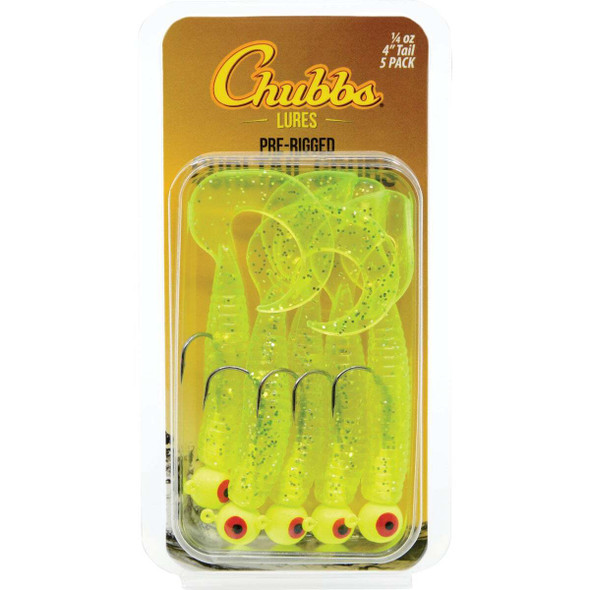 Chubbs 3 In. Chartreuse Glitter Curltail Grub (5-Pack) Y518-CHTGT