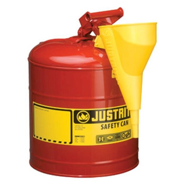 Justrite® Type I Safety Can w/ "I'm Easy" Funnel, 5 gal, 1/Each