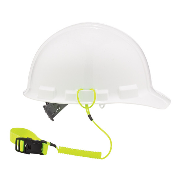 Ergodyne® Squids® 3157 Hard Hat Coil Lanyard, Buckle, Hi-Vis Lime, 1/Each