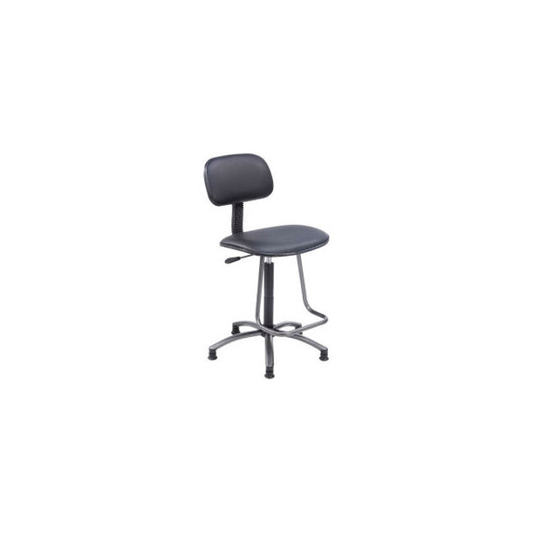 Interion Office Stool with Teardrop Footrest - Vinyl - Black