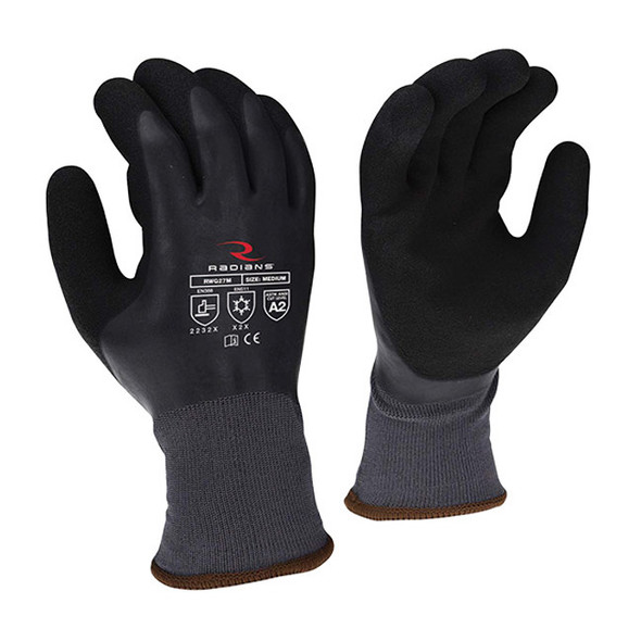Radians® ANSI A2 Dipped Winter Gripper Gloves, Large, Black/Gray, 1/Pair