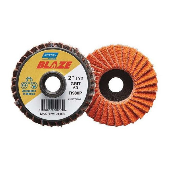 Norton Abrasives Flap Disc, 2 in Dia, 60 Grit, Type 27 77696090157