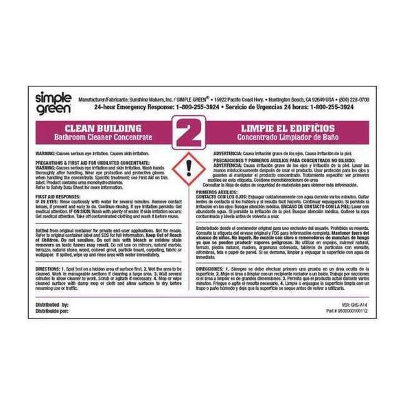 Simple Green Secondary Bottle Label,Paper,PK10 9510001000112