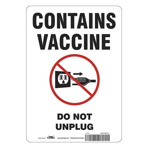 Vaccine Refrigerator Freezer Sign, 7 in W x 10 in H, English, Vinyl, White