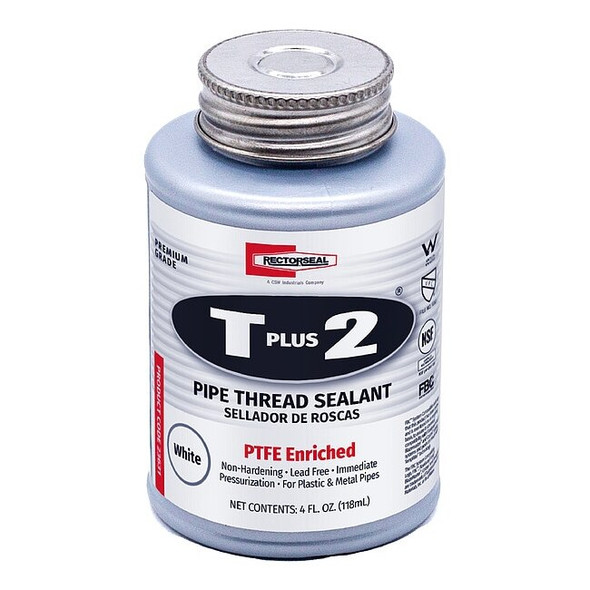 Pipe Thread Sealant 4.8 fl oz, Brush-Top Can, T Plus 2, White, Paste