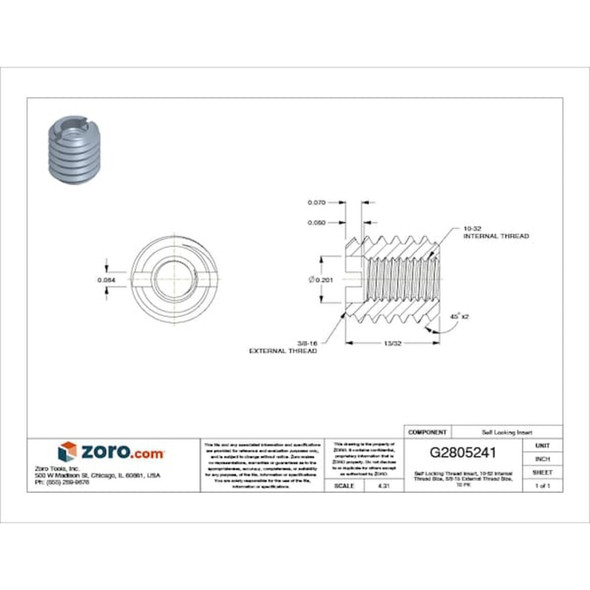 Heavy Wall Self Locking Thread Insert, #10-32 Int Thrd Sz, Carbon Steel, 10 PK  329-332-PK10