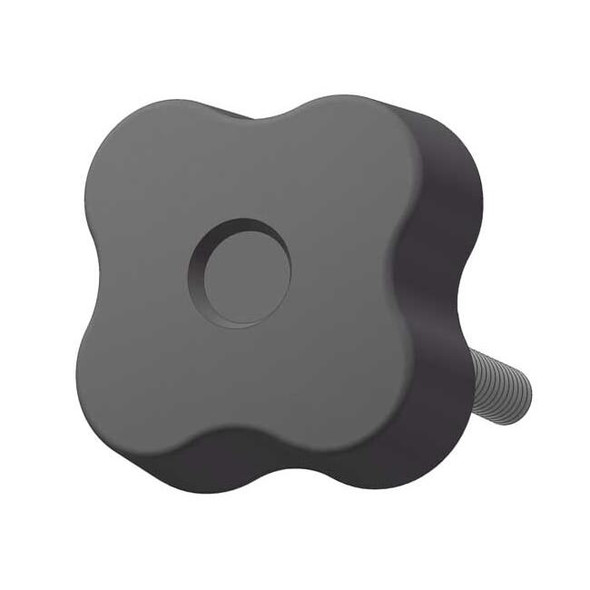 Soft Touch Four Lobe Knob with Screw, 3/8-16 Thread Size, 1"L, Steel