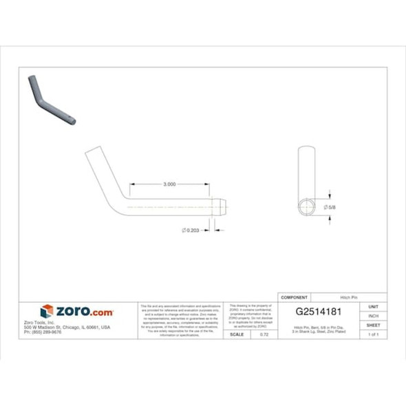 Bent Hitch Pin, 5-8 in Dia, 5 in Usable L, Steel, 1 PK  U39667.062.0300