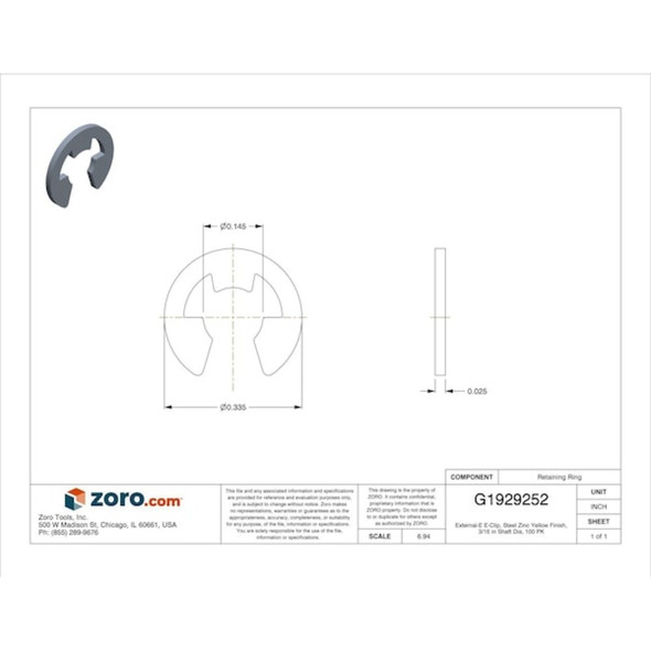 Rotor Clip External-E E-Clip, Steel, Zinc Yellow Finish, 100 PK E-18ST ZD